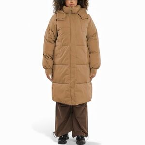 Puffit Hooded Long Puffer Winter Snow Jacket Women’s Size S  Tan Warm Outdoors